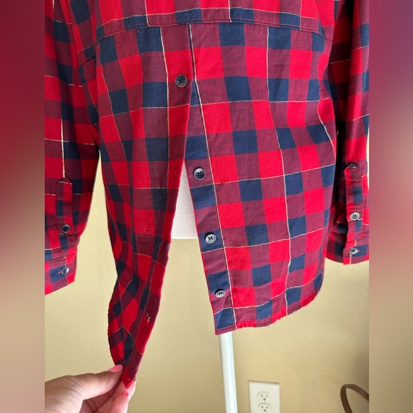Splendid Women’s Red/Blue Long Sleeve Plaid w/Split Tail & Gold Triming - Size M - Picture 7 of 11